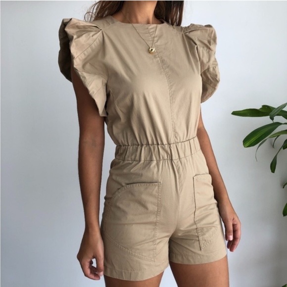 Maje Pants - Maje Iparvin Flutter Sleeve Romper Tan Size 36 Small